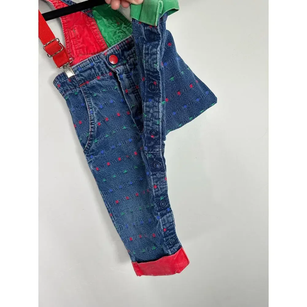 Vintage Oshkosh B’Gosh Vestbak Denim Overalls Suspenders Red Green 12 Months